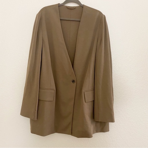 COS Relaxed Fit V Neck Blazer Dark Beige - Picture 2 of 9